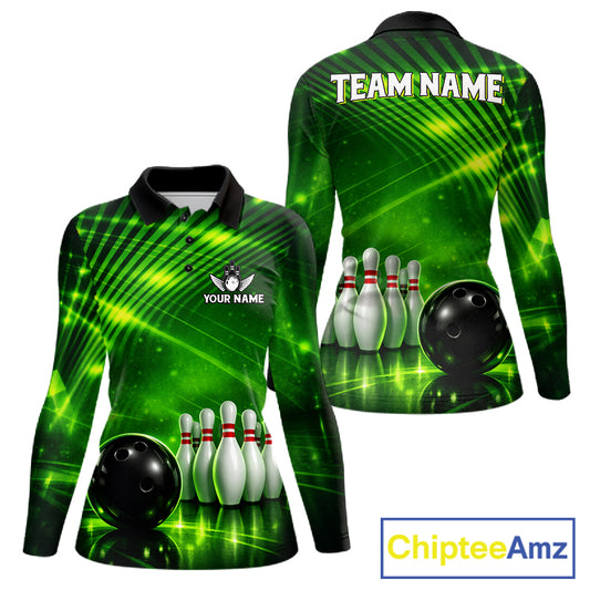 Green Light Bowling Polo, Quarter Zip Shirts For Women Custom Bowling Team Jerseys, Gift For Bowlers NQS11737