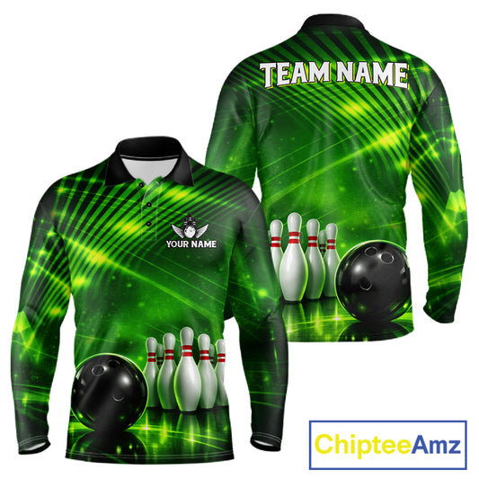 Green Light Bowling Polo, Quarter Zip Shirts For Men Custom Bowling Team Jerseys, Gift For Bowlers NQS11737
