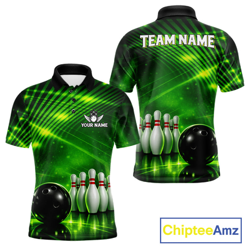 Green Light Bowling Polo, Quarter Zip Shirts For Men Custom Bowling Team Jerseys, Gift For Bowlers NQS11737