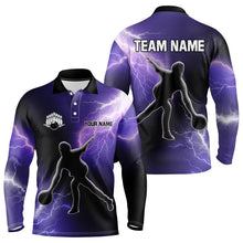 Load image into Gallery viewer, Purple Lightning Thunder Bowling Shirts for Men Custom Team Bowling Polo, Quarter Zip Jerseys NQS9170