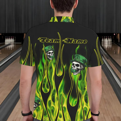 Green Flame clover skull St Patrick's Day Mens bowling shirts Custom Lucky Bowling Team Jerseys NQS9379