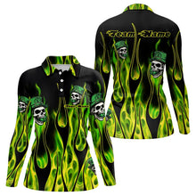 Load image into Gallery viewer, Green Flame clover skull St Patrick's Day Women bowling shirts Custom Lucky Bowling Team Jerseys NQS9379
