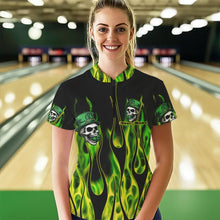 Load image into Gallery viewer, Green Flame clover skull St Patrick's Day Women bowling shirts Custom Lucky Bowling Team Jerseys NQS9379