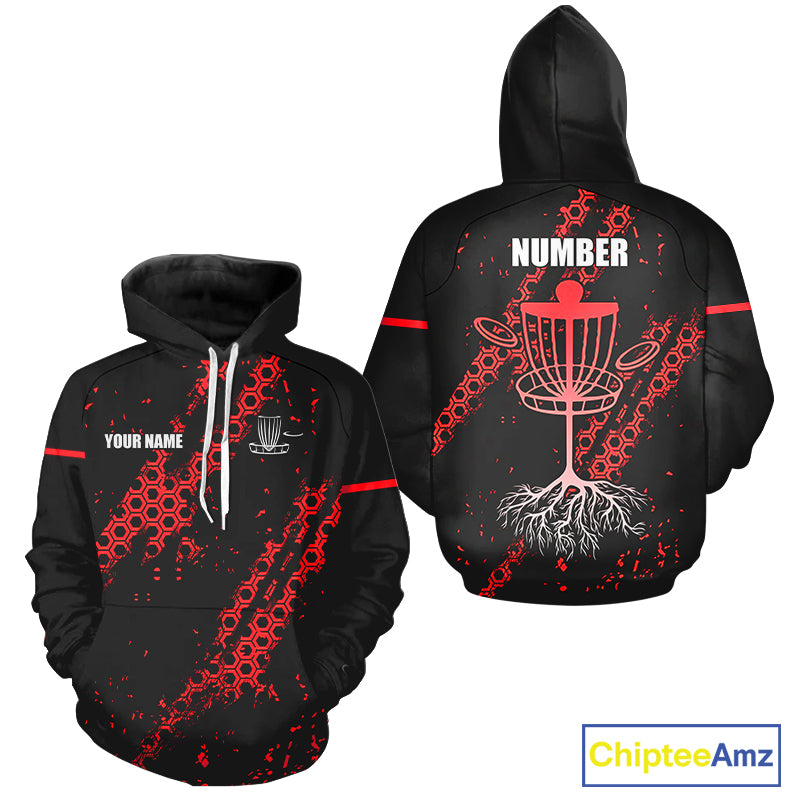 Black and Red Hexagon Pattern Disc Golf Polos, T-Shirt, Hoodies custom Team disc golf jerseys NQS11456