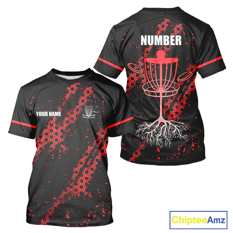 Black and Red Hexagon Pattern Disc Golf Polos, T-Shirt, Hoodies custom Team disc golf jerseys NQS11456