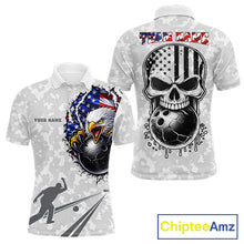 Load image into Gallery viewer, Personalized American Flag Skull Eagle Camo Bowling Team Shirts For Men, Patriotic Bowling Outfits NQS11648