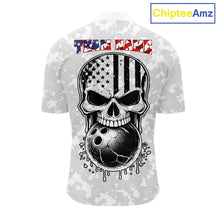 Load image into Gallery viewer, Personalized American Flag Skull Eagle Camo Bowling Team Shirts For Men, Patriotic Bowling Outfits NQS11648