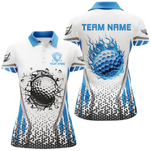 Load image into Gallery viewer, Blue flame golf ball wall break white Womens golf polo shirts custom golf attire for women NQS7824