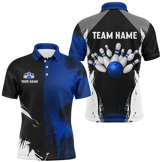 Black and Blue Bowling Polo, Quarter Zip Shirt For Men Custom Bowling Team jerseys, gift for bowlers NQS8260