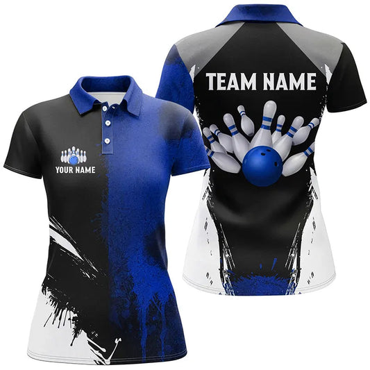 Black and Blue Bowling Polo, Quarter Zip Shirt For Women Custom Bowling Team jersey, gift for bowler NQS8260