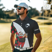 Load image into Gallery viewer, Funny Santa Golf Christmas Mens Polo Shirt green and red argyle pattern Custom Golf outfit For Men NQS11053