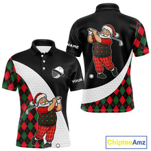 Load image into Gallery viewer, Funny Santa Golf Christmas Mens Polo Shirt green and red argyle pattern Custom Golf outfit For Men NQS11053