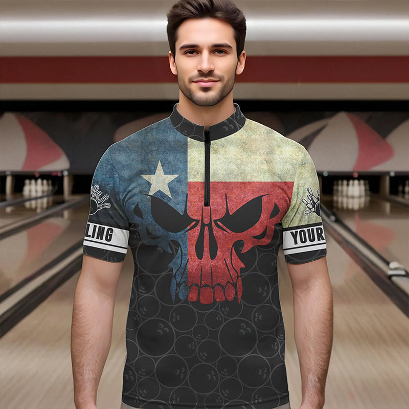 Vintage Texas Flag Skull Black Bowling Camo retro Bowling shirts for men custom Bowling team jerseys NQS9535