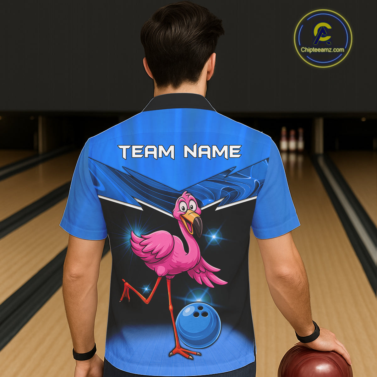 Funny Pink Flamingo Bowling Hawaiian Shirt Custom Flamingo Team bowling button-up shirt | Blue NQS11653