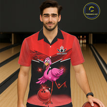 Load image into Gallery viewer, Funny Pink Flamingo Bowling Hawaiian Shirt Custom Flamingo Team bowling button-up shirt | Red NQS11654