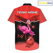 Load image into Gallery viewer, Funny Pink Flamingo Bowling Hawaiian Shirt Custom Flamingo Team bowling button-up shirt | Red NQS11654