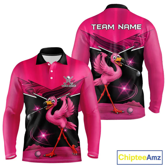 Funny Pink Flamingo Golf Polo Shirts For Men Custom Flamingo Team mens golf tops, funny golf gifts NQS11656