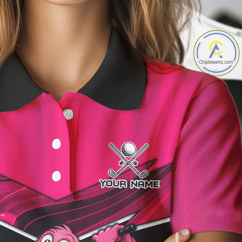 Funny Pink Flamingo Golf Polo Shirts For Women Custom Flamingo Team ladies golf tops, funny golf gift NQS11656