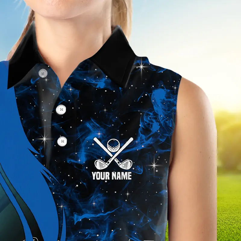 Black and Blue Galaxy Women Sleeveless polo shirt custom cool golf shirts, personalized golf gifts NQS9694