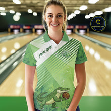 Load image into Gallery viewer, Funny Alligator Bowling Polo, 1/4 Zip Shirts For Women Custom Alligator Bowling Team Jerseys | Green NQS11742
