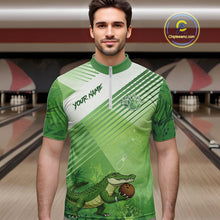 Load image into Gallery viewer, Funny Alligator Bowling Polo, 1/4 Zip Shirts For Men Custom Alligator Bowling Team Jerseys | Green NQS11742