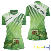 Load image into Gallery viewer, Funny Alligator Bowling Polo, 1/4 Zip Shirts For Women Custom Alligator Bowling Team Jerseys | Green NQS11742