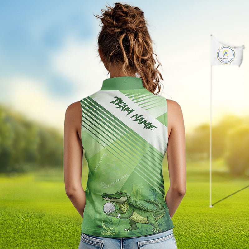 Funny Alligator Women Sleeveless Golf polo shirt Custom ladies golf outfit, funny golf gifts | Green NQS11743