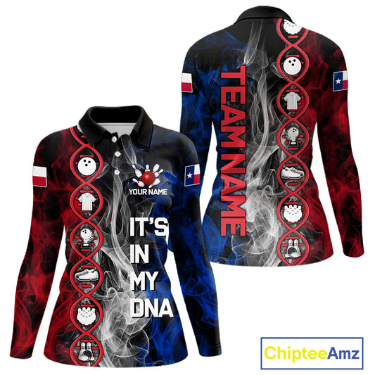 Red, White & Blue Smoke Texas Flag Patriotic Team Bowling Shirt For Women Custom It's in my DNA Shirt NQS11265