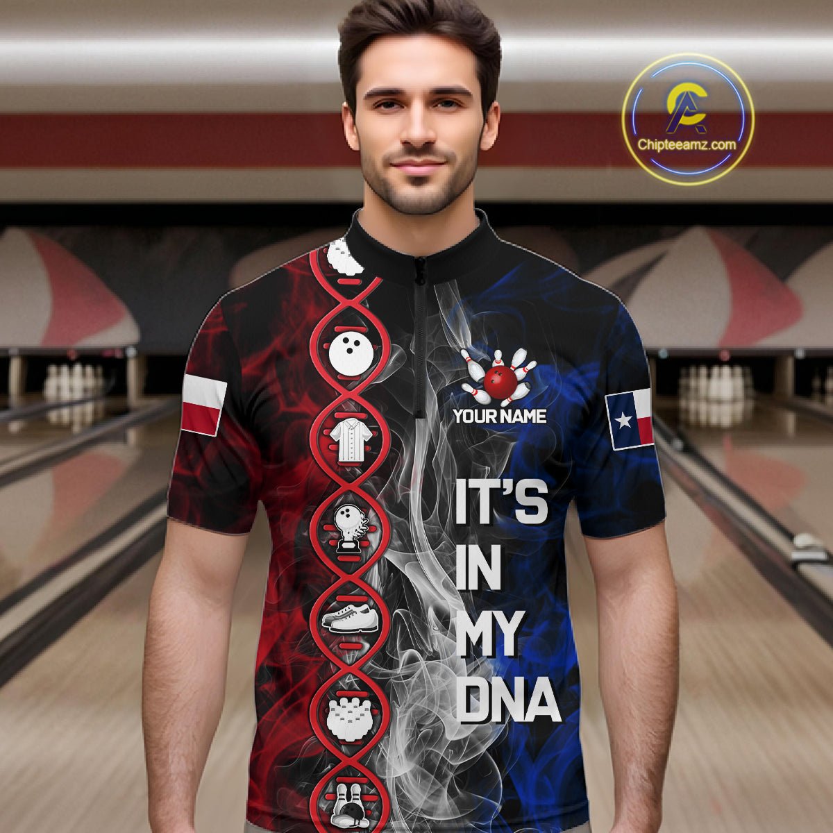 Red, White & Blue Smoke Texas Flag Patriotic Team Bowling Shirt For Men Custom It's in my DNA Shirts NQS11265