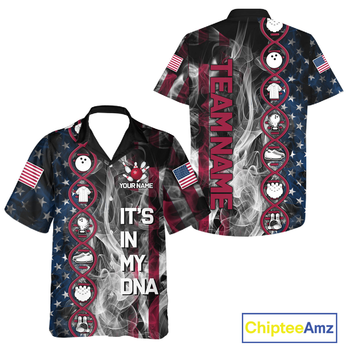 Red, White & Blue Smoke American Flag Patriotic Hawaiian Bowling Shirt Custom It's in my DNA Shirts NQS11266
