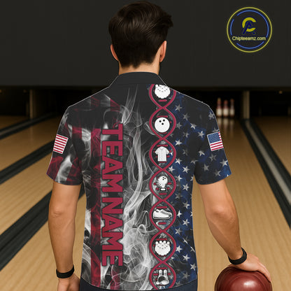 Red, White & Blue Smoke American Flag Patriotic Hawaiian Bowling Shirt Custom It's in my DNA Shirts NQS11266
