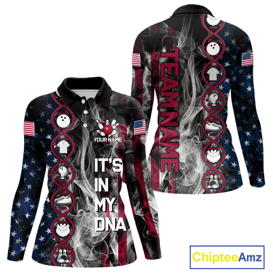 Red, White & Blue Smoke American Flag Patriotic Team Women Bowling Shirt Custom It's in my DNA Shirts NQS11266