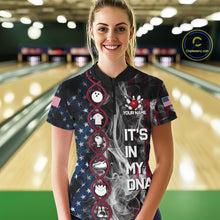 Load image into Gallery viewer, Red, White &amp; Blue Smoke American Flag Patriotic Team Women Bowling Shirt Custom It's in my DNA Shirts NQS11266