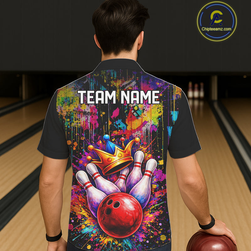 Colorful bowling jerseys Bowling Hawaiian Shirt Custom Bowling Team Button up shirts for bowlers NQS11473