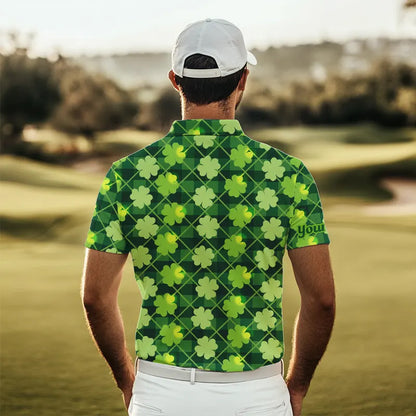 Personalized Green argyle shamrock pattern Men golf polo shirts Custom St Patrick day men golf tops NQS9546