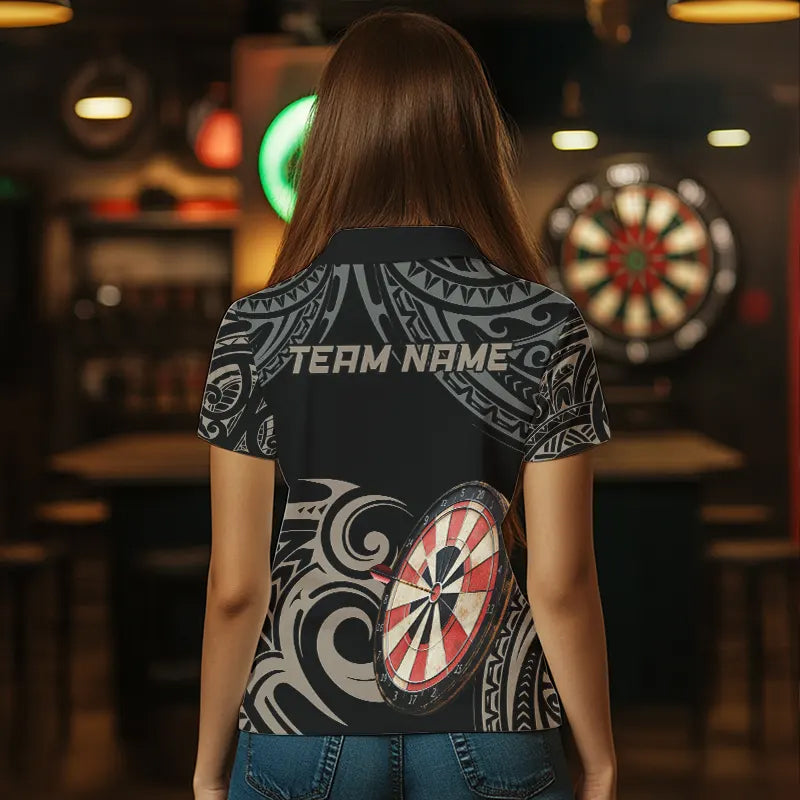 Personalized Black tribal pattern Darts Shirts For Women Custom Retro Team Darts Jerseys NQS9551