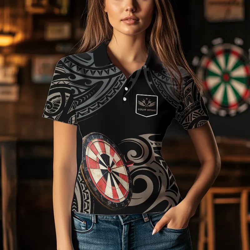 Personalized Black tribal pattern Darts Shirts For Women Custom Retro Team Darts Jerseys NQS9551