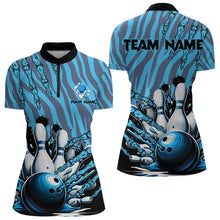 Load image into Gallery viewer, Funny Claw Blue Camo Women's bowling outfits custom bowling polo, Quarter Zip Shirts team jerseys NQS9704