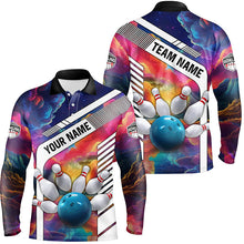 Load image into Gallery viewer, Colorful bowling Polo, Quarter Zip Shirt for Men Custom bowling ball and pins Team Bowling jerseys NQS8066