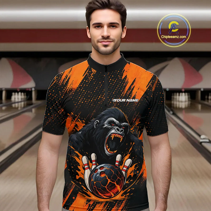 Black and Orange pattern Angry Gorilla Bowling shirts For Men Custom Gorilla Team Bowling Jerseys NQS11278