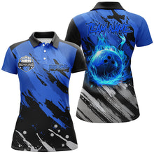 Load image into Gallery viewer, Black and Blue Flame camo bowling shirts for women Custom Flame Bowling Shirt Team Bowling Jersey NQS8970