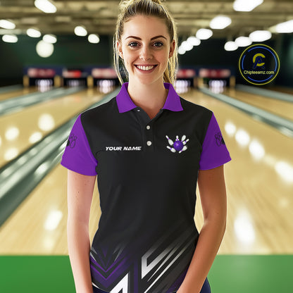 Personalized Bowling shirts for women custom Black and Purple Bowling team jerseys, gift for bowlers NQS11080