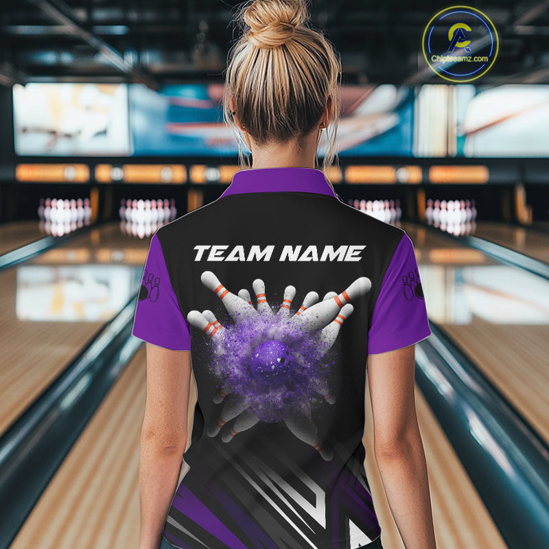 Personalized Bowling shirts for women custom Black and Purple Bowling team jerseys, gift for bowlers NQS11080