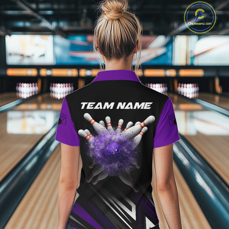 Personalized Bowling shirts for women custom Black and Purple Bowling team jerseys, gift for bowlers NQS11080