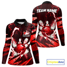 Load image into Gallery viewer, Red Thunder Lightning bowling ball and pins jersey Custom Team Bowling Polo, 1/4 Zip Shirt For Women NQS11281