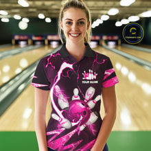 Load image into Gallery viewer, Pink Thunder Lightning bowling ball and pins jersey Custom Team Bowling Polo, 1/4 Zip Shirt For Women NQS11283