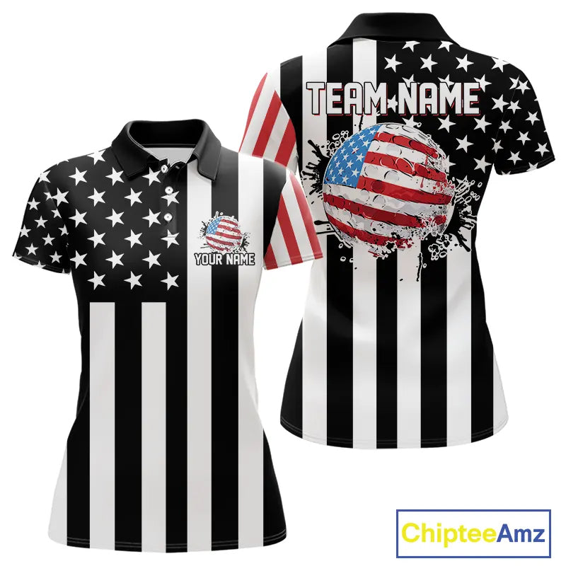 Women golf polo shirts custom Red, white and black American flag ladies golf tops, best golf gifts NQS11486