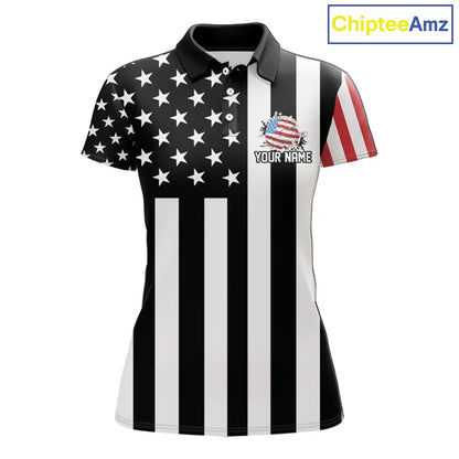 Women golf polo shirts custom Red, white and black American flag ladies golf tops, best golf gifts NQS11486