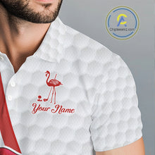 Load image into Gallery viewer, Funny Christmas Flamingo Mens golf polo shirt custom red, green and white argyle pattern golf shirts NQS11086