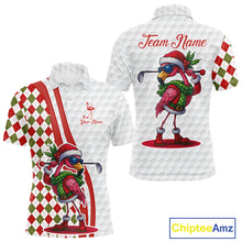 Load image into Gallery viewer, Funny Christmas Flamingo Mens golf polo shirt custom red, green and white argyle pattern golf shirts NQS11086